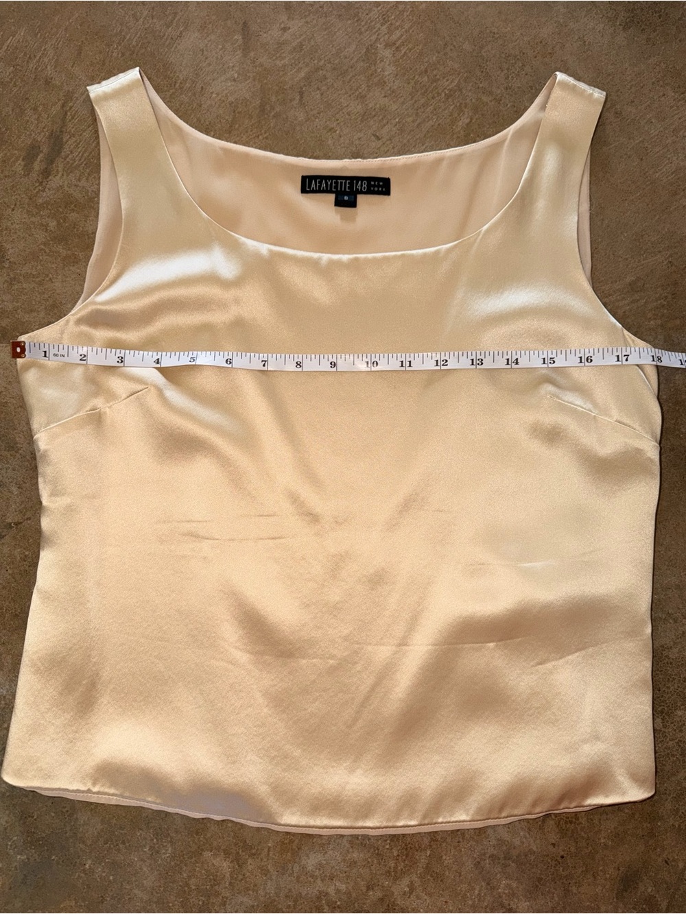Lafayette 148 New York Silk Satin Blouse Top Ivory Champagne Size 8 Shell Tank - Picture 5 of 13